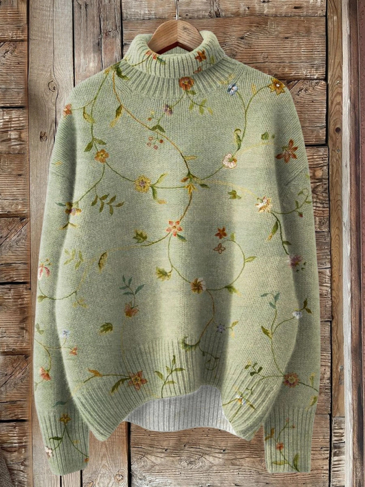 Bernice | Vintage gebreide coltrui met bloemenprint