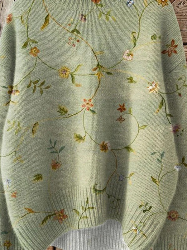 Bernice | Vintage gebreide coltrui met bloemenprint